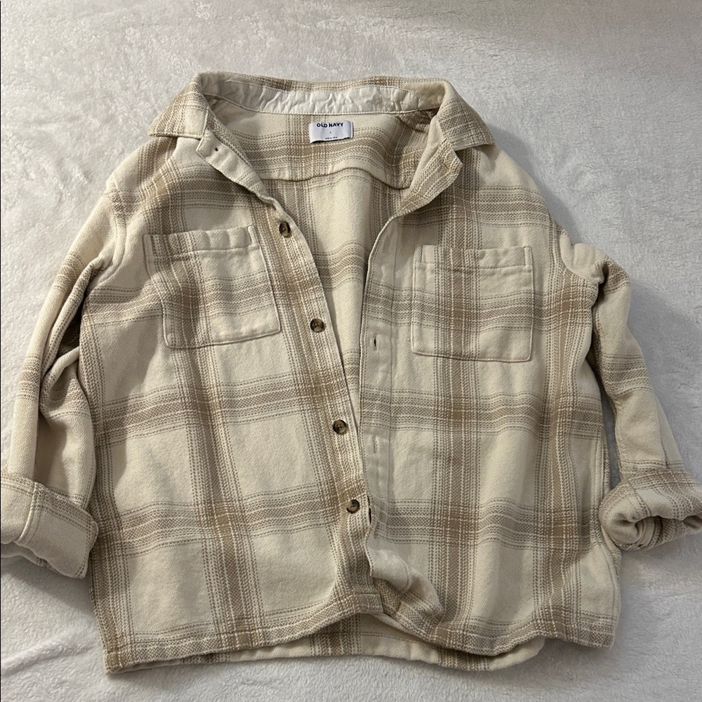 Old Navy Beige Plaid Kids Button Down Shirt